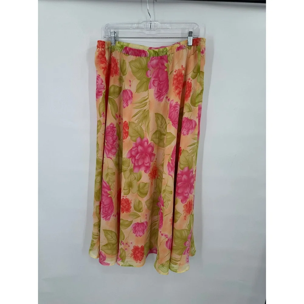 Coldwater Creek Maxi Skirt Womens XL Floral Chiffon Flowy Retro Romantic Garden